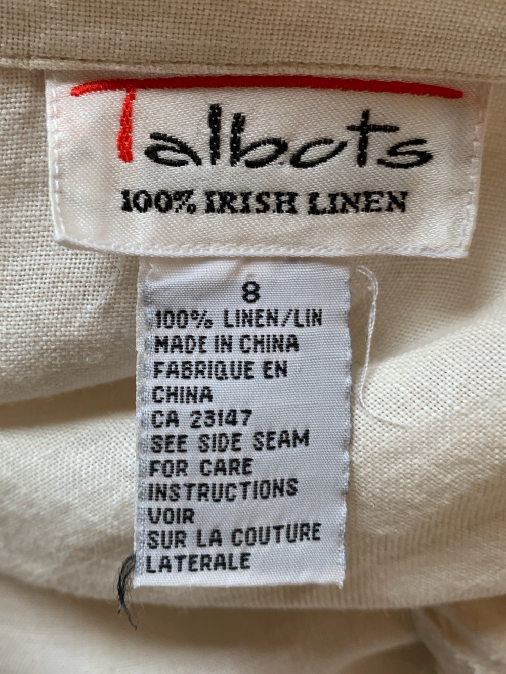 Talbots 100% Irish Linen Open Stitch Camp Shirt Vanilla Cream Boxy Size 8 - Picture 2 of 5